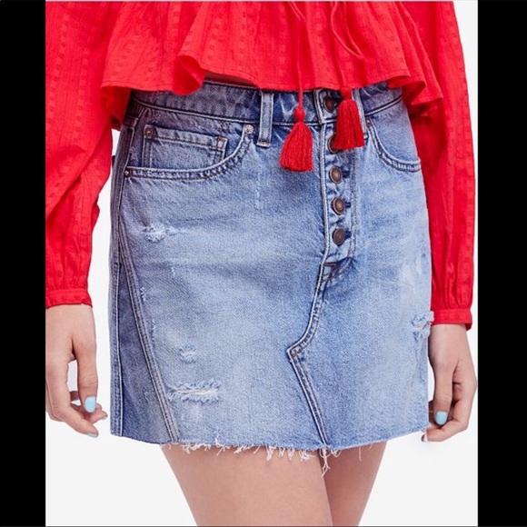 Free People NWT denim A-Line mini skirt size 29 - Picture 5 of 8